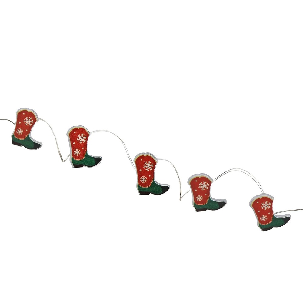 Indoor Christmas Red Green Cowboy Cowgirl Snowflake Boot Lights Timer 6.3 Ft